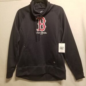 '47 Brand Boston Red Sox Women's L Sweatshirt Funnel Neck Hoodie Classic NEW